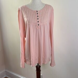 Sundance Petite Large Cotton Henley Top • Crochet Detail, Boho Artisan Tee